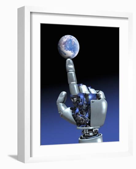 Earth Spinning on Robotic Finger, Artwork-Victor Habbick-Framed Photographic Print