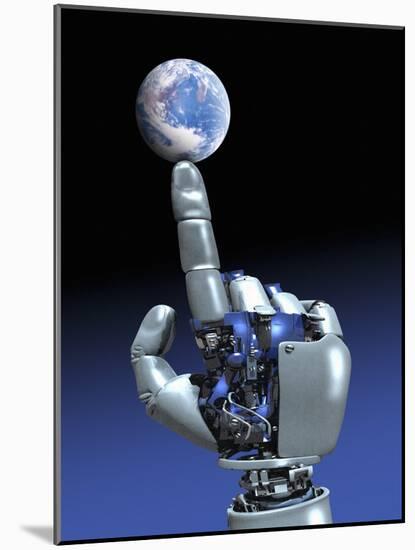 Earth Spinning on Robotic Finger, Artwork-Victor Habbick-Mounted Photographic Print