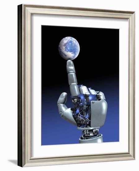 Earth Spinning on Robotic Finger, Artwork-Victor Habbick-Framed Photographic Print