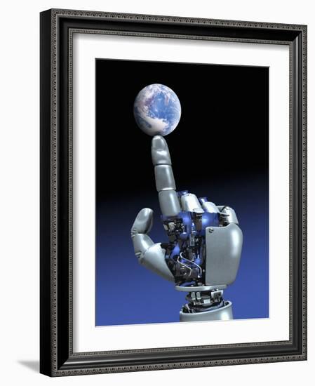 Earth Spinning on Robotic Finger, Artwork-Victor Habbick-Framed Photographic Print