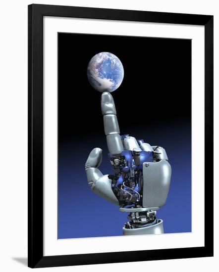 Earth Spinning on Robotic Finger, Artwork-Victor Habbick-Framed Photographic Print