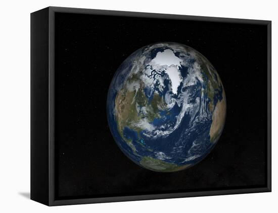 Earth with Clouds And Sea Ice from September 15, 2008-Stocktrek Images-Framed Stretched Canvas