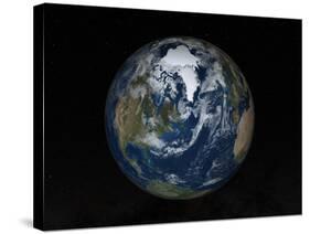 Earth with Clouds And Sea Ice from September 15, 2008-Stocktrek Images-Stretched Canvas