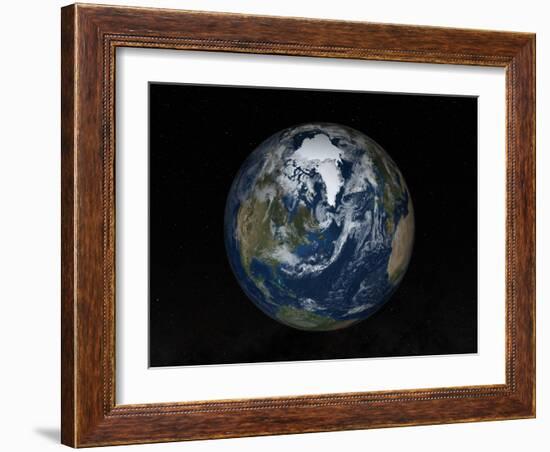 Earth with Clouds And Sea Ice from September 15, 2008-Stocktrek Images-Framed Photographic Print