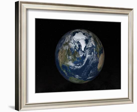 Earth with Clouds And Sea Ice from September 15, 2008-Stocktrek Images-Framed Photographic Print