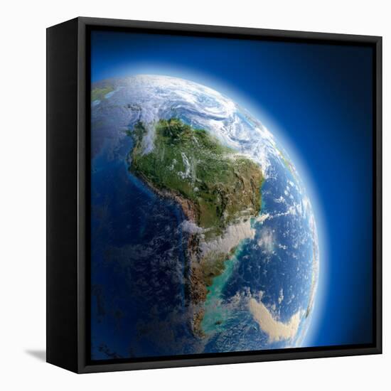 Earth With High Relief, Illuminated By The Sun-Antartis-Framed Stretched Canvas