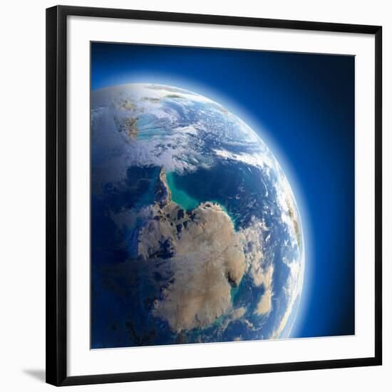 Earth with High Relief, Illuminated by the Sun-Antartis-Framed Photographic Print