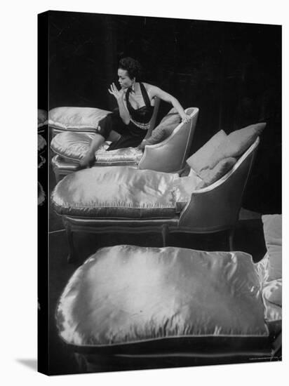 Eartha Kitt, Sitting on Chaise in Scene from New Faces-Ralph Morse-Stretched Canvas