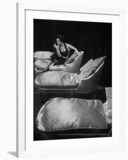 Eartha Kitt, Sitting on Chaise in Scene from New Faces-Ralph Morse-Framed Premium Photographic Print