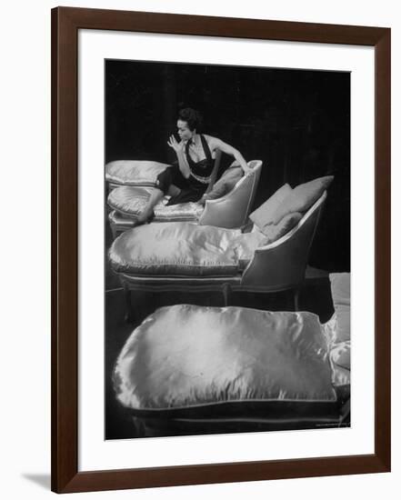 Eartha Kitt, Sitting on Chaise in Scene from New Faces-Ralph Morse-Framed Premium Photographic Print