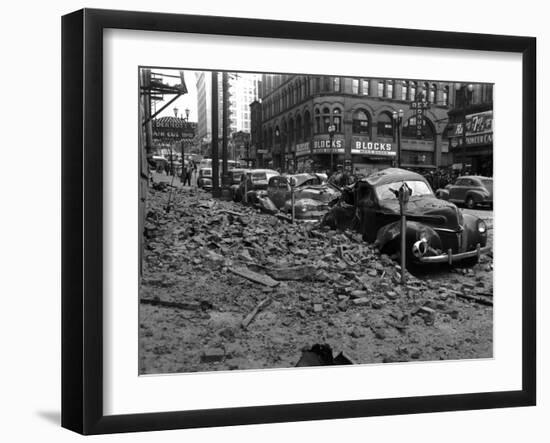 Earthquake Damage in Pioneer Square - Seattle, WA-Lantern Press-Framed Art Print