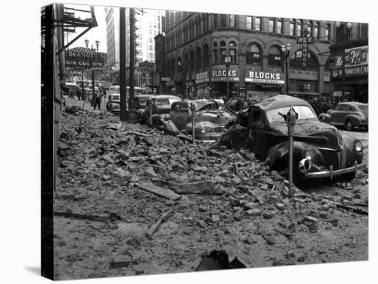 Earthquake Damage in Pioneer Square - Seattle, WA-Lantern Press-Stretched Canvas