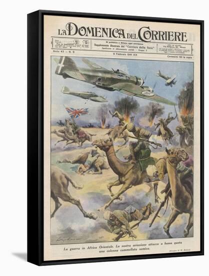 East Africa: Low Level Attack on Allied Forces Including Camel-mounted Cavalry by Italian Planes-Walter Molini-Framed Stretched Canvas