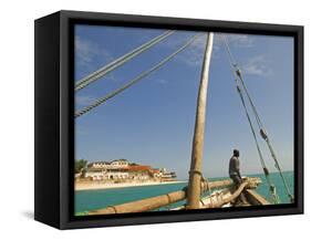 East Africa, Tanzania, Sailing an Arab Dhow in Zanzibar-Paul Harris-Framed Stretched Canvas