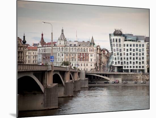 East Bank of Vltava River with Dancing House and Jiraskuv Bridge, Prague, Czech Republic-Nick Servian-Mounted Photographic Print