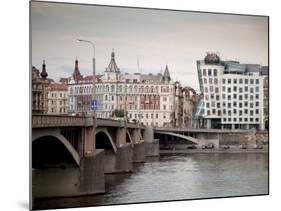 East Bank of Vltava River with Dancing House and Jiraskuv Bridge, Prague, Czech Republic-Nick Servian-Mounted Photographic Print