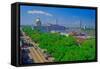 East Bay Street, City Hall and Savannah River, Savannah, Georgia-null-Framed Stretched Canvas