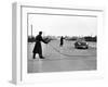 East Berlin Customs Police Stopping a Volkswagen on Charlettenburger Chaussee, Oct 26, 1952-null-Framed Photo