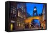 East Gate Clock at Christmas, Chester, Cheshire, England, United Kingdom, Europe-Frank Fell-Framed Stretched Canvas