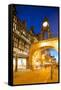 East Gate Clock at Christmas, Chester, Cheshire, England, United Kingdom, Europe-Frank Fell-Framed Stretched Canvas