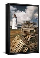 East Point Lighthouse and Lobster Traps, Prince Edward Island, Canada-Walter Bibikow-Framed Stretched Canvas