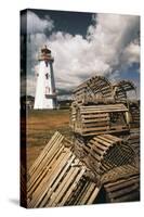 East Point Lighthouse and Lobster Traps, Prince Edward Island, Canada-Walter Bibikow-Stretched Canvas