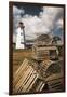 East Point Lighthouse and Lobster Traps, Prince Edward Island, Canada-Walter Bibikow-Framed Premium Photographic Print