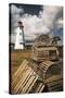 East Point Lighthouse and Lobster Traps, Prince Edward Island, Canada-Walter Bibikow-Stretched Canvas