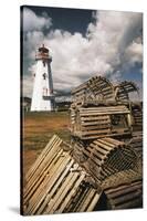 East Point Lighthouse and Lobster Traps, Prince Edward Island, Canada-Walter Bibikow-Stretched Canvas