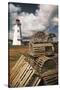 East Point Lighthouse and Lobster Traps, Prince Edward Island, Canada-Walter Bibikow-Stretched Canvas