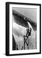 East Power House Construction Workers Look at Dam - Grand Coulee Dam, WA-Lantern Press-Framed Art Print