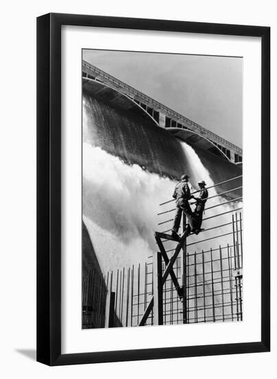 East Power House Construction Workers Look at Dam - Grand Coulee Dam, WA-Lantern Press-Framed Art Print