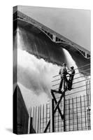 East Power House Construction Workers Look at Dam - Grand Coulee Dam, WA-Lantern Press-Stretched Canvas