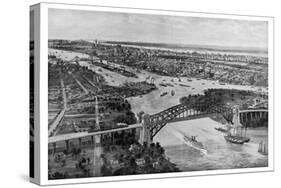 East River and Hell Gate Bridge-Moses King-Stretched Canvas