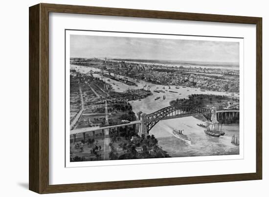 East River and Hell Gate Bridge-Moses King-Framed Art Print