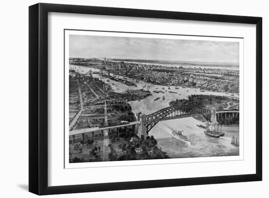 East River and Hell Gate Bridge-Moses King-Framed Art Print