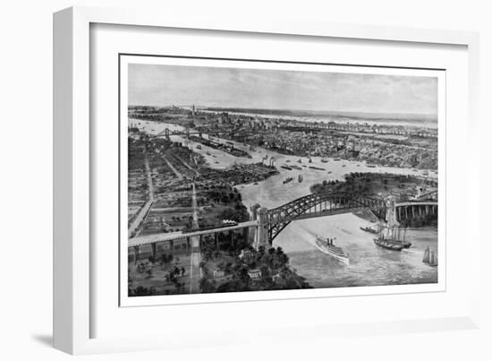 East River and Hell Gate Bridge-Moses King-Framed Art Print