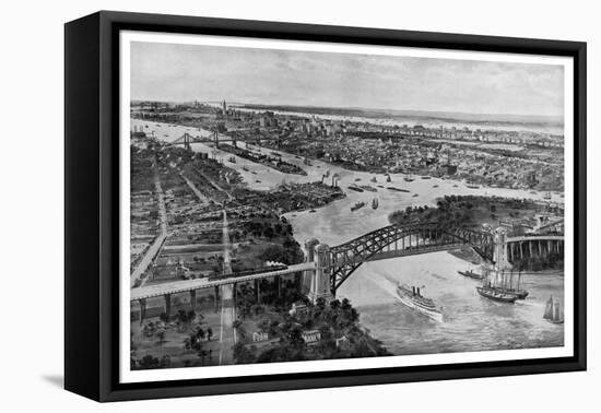 East River and Hell Gate Bridge-Moses King-Framed Stretched Canvas