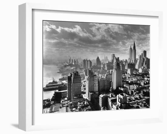 East River Waterfront and Manhattan, 1931-null-Framed Premium Photographic Print