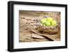 Easter Basket with Easter Eggs on Wooden Background.-ZoomTeam-Framed Photographic Print