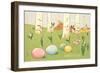 Easter Bunnies and Eggs Amid Birch Trees-null-Framed Art Print