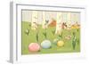 Easter Bunnies and Eggs Amid Birch Trees-null-Framed Art Print