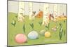 Easter Bunnies and Eggs Amid Birch Trees-null-Mounted Art Print