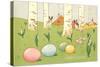 Easter Bunnies and Eggs Amid Birch Trees-null-Stretched Canvas