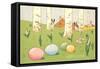 Easter Bunnies and Eggs Amid Birch Trees-null-Framed Stretched Canvas