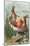 Easter - Bunnies in a Boat with Colored Eggs-Lantern Press-Mounted Art Print