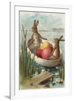 Easter - Bunnies in a Boat with Colored Eggs-Lantern Press-Framed Art Print