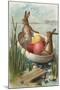 Easter - Bunnies in a Boat with Colored Eggs-Lantern Press-Mounted Art Print