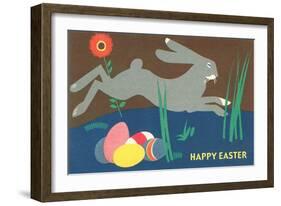Easter Bunny Loping over Eggs-null-Framed Art Print