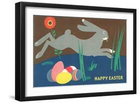 Easter Bunny Loping over Eggs-null-Framed Art Print